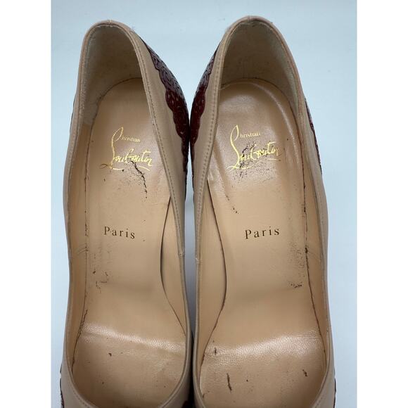 Christian Louboutin Leather Floral Trim Patent Veramucha Pumps Red Size 39.5 - Picture 5 of 16